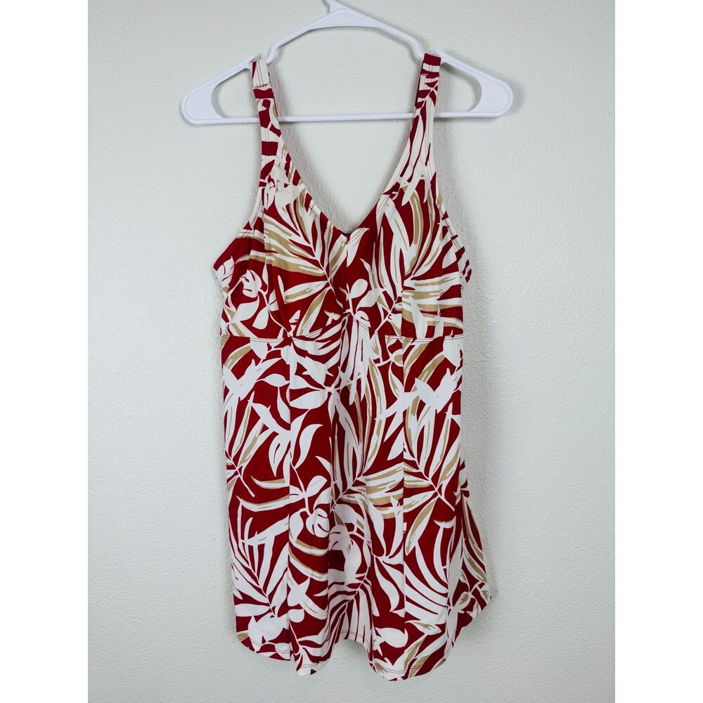 Amoena Empire Swim‎ Dress Red Floral Built In Bra Support